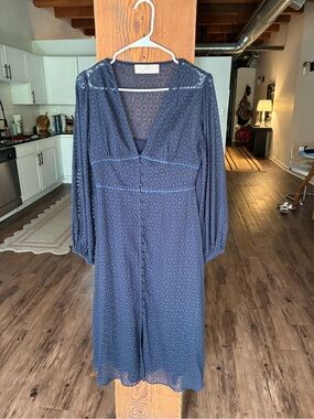 KEEPSAKE the Label Navy Lace Midi Dress with Button Front